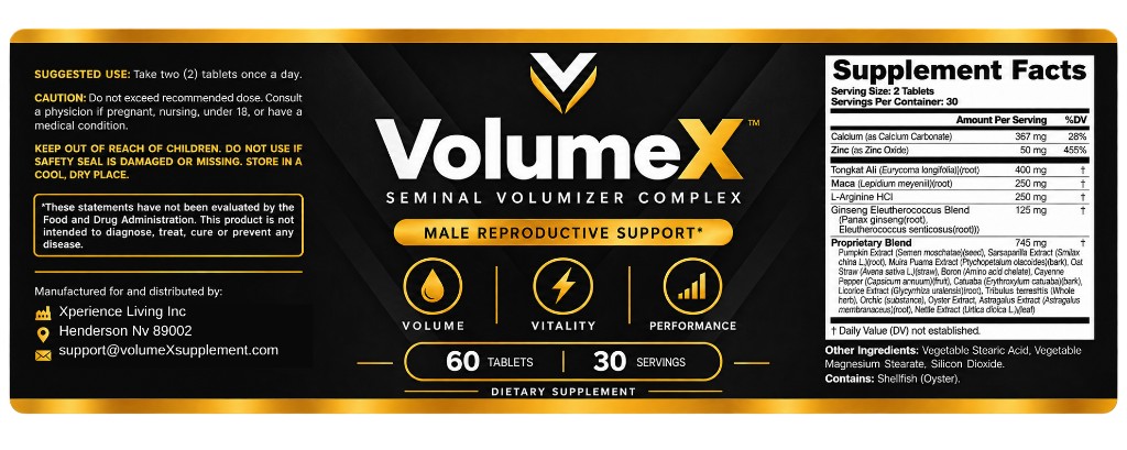VolumeX supplement facts and label